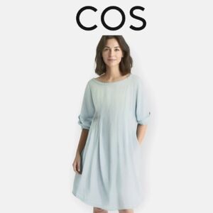 Clean Crisp Icy Blue Rounded Hem Cotton Midi Dress by COS Size XS Summer Vibes